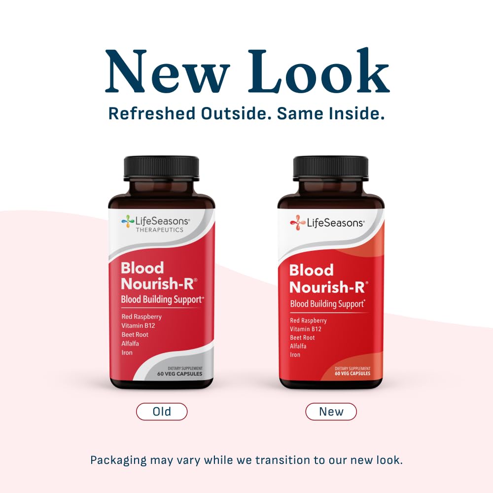 LifeSeasons Blood Nourish-R - Iron Deficiency Supplement - Supports Anemia, Fatigue & Dizziness - No Constipation - Blood Building - Iron, Beet Root, Alfalfa, Raspberry & Vitamin B-12-60 Capsules