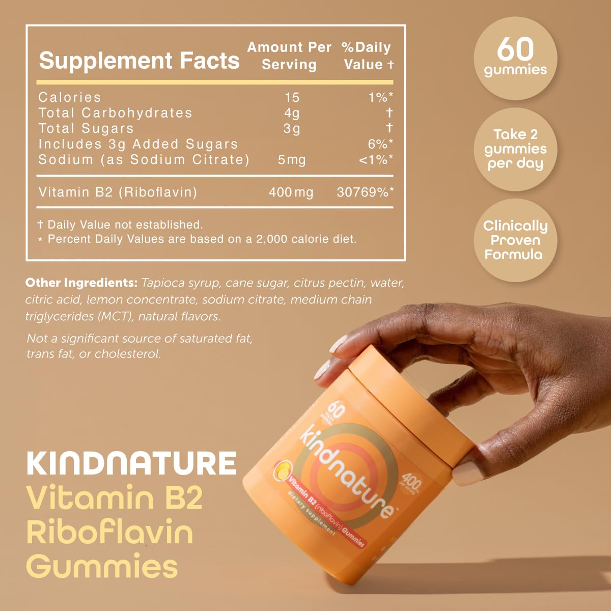 kindnature Vitamin B2 Gummies - Riboflavin 400mg Supplement for Kids & Adults - Non-GMO, Soy & Gluten-Free, Vegan Chewable Gummies (30 Day Supply) (2)