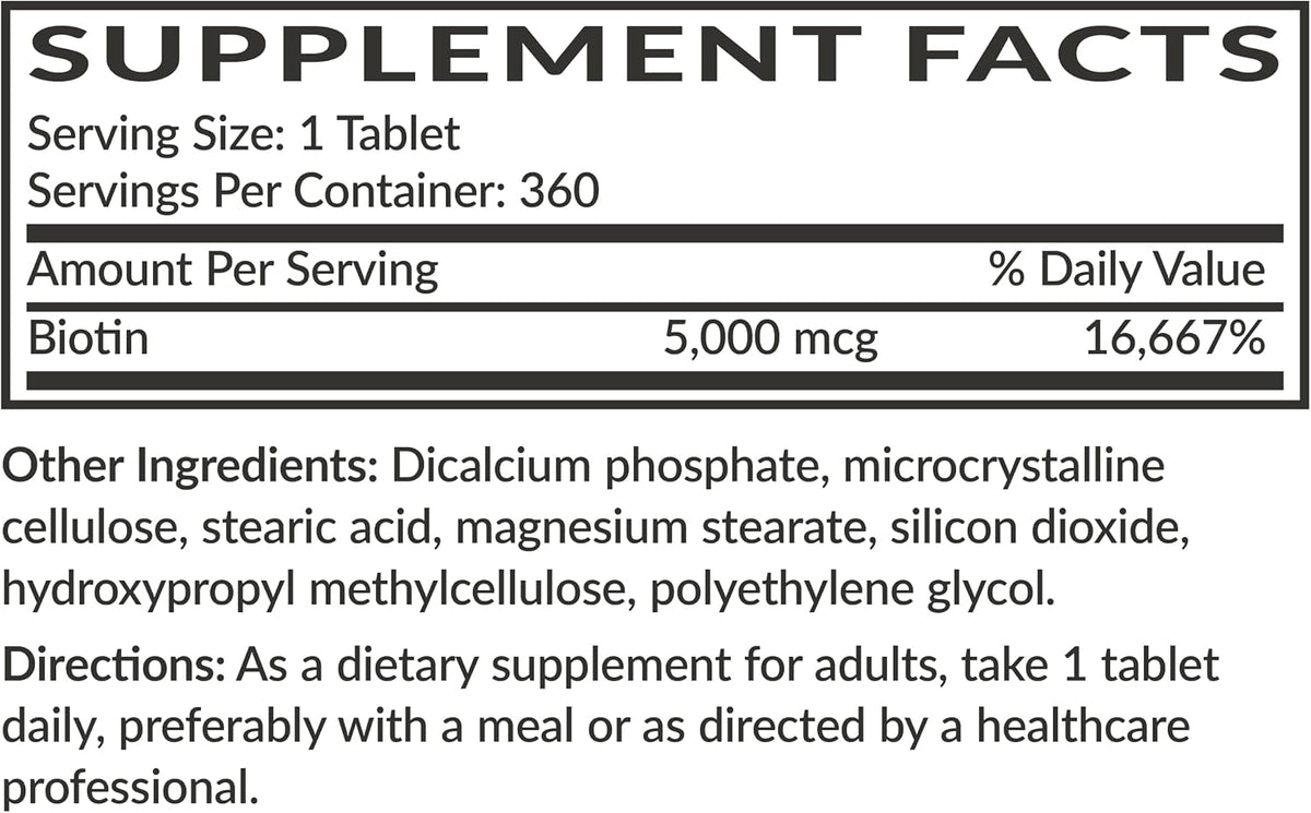 Futurebiotics Biotin 5000 MCG Supports Healthy Hair, Skin, Nails & Energy Production Non-GMO, 360 Vegetarian Tablets