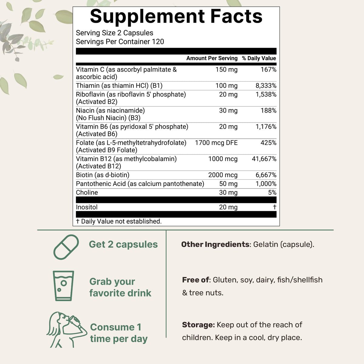 Micro Ingredients Pure Methylated B Complex, 240 Capsules | 11-in-1 Formula with Methylfolate, B12, Thiamin, Inositol, Choline, & Fat Soluble Vitamin C