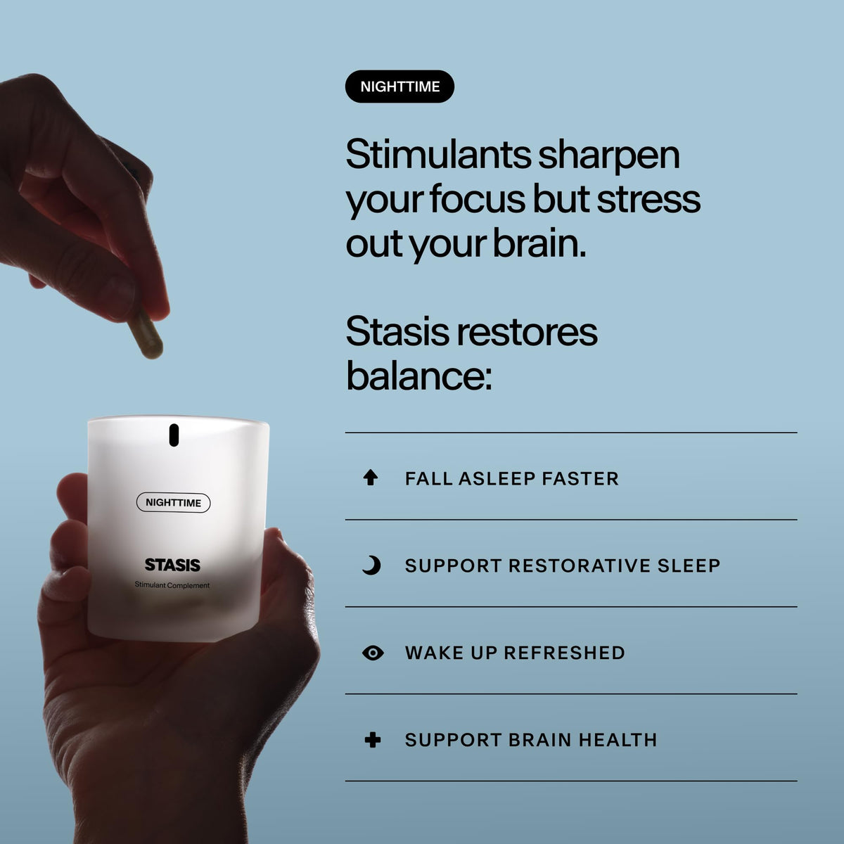 STASIS Nighttime Supplement for Men & Women with Magnesium, Melatonin, Zinc & Botanical Extracts, Evening Routine Support Capsules for Bedtime Use, Vegan, Non GMO, 25 Servings, 1 Month Supply STASIS buy supplements Au