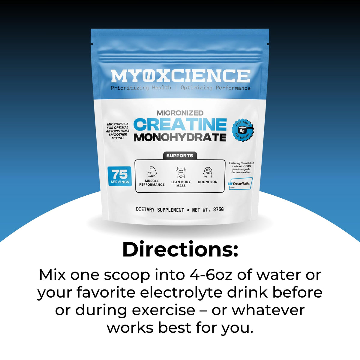 MYOXCIENCE Micronized Creavitalis Creatine | The World’s Purest Micronized Form of Creatine Monohydrate | Supports Muscle Performance, Lean Body Mass, & Cognition | 75 Servings MYOXCIENCE buy supplements Au
