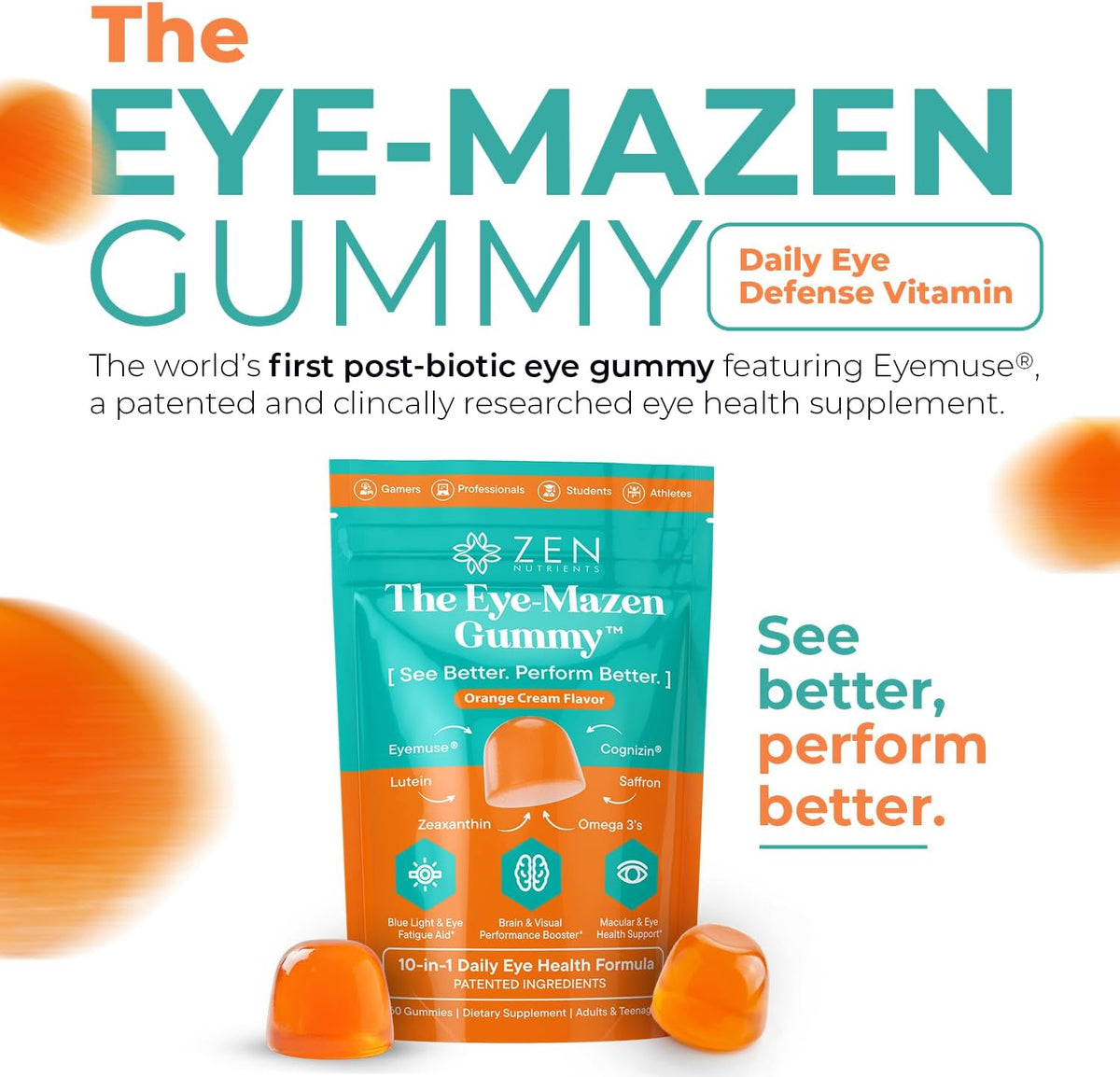 The Eye-Mazen Gummy Eye Vitamins for Vision and Eye Health - Lutein and Zeaxanthin Supplements for Eyes with Omega 3 & Vitamin A - Eye Supplements for Adults, Kids & Seniors