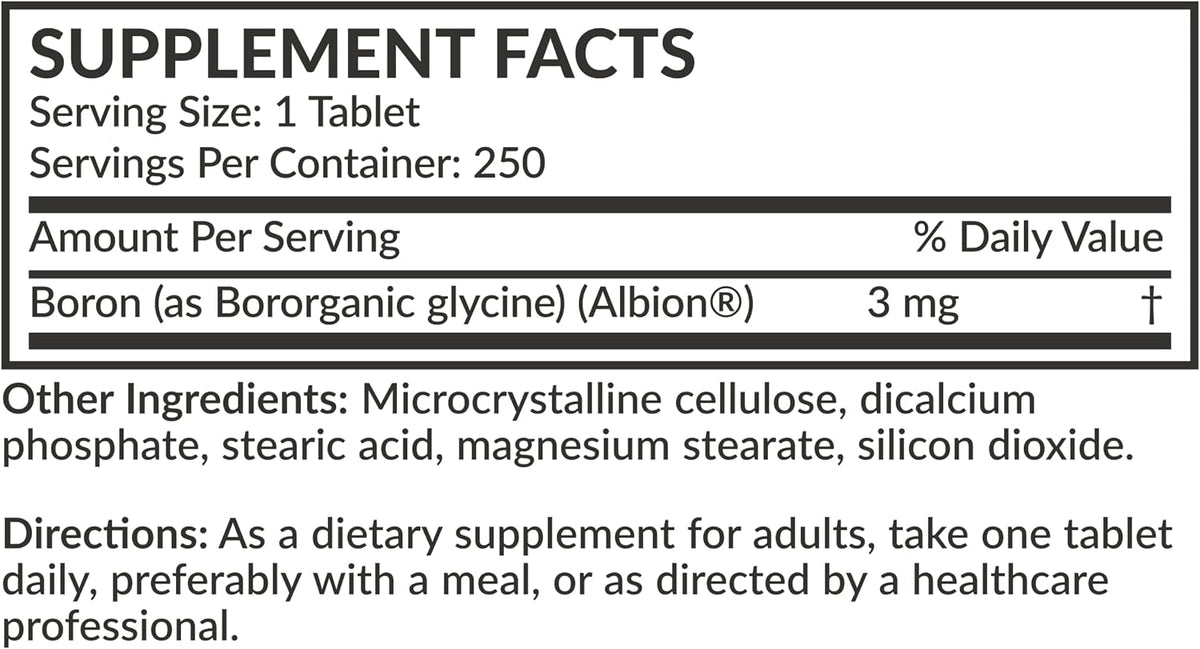 Futurebiotics Boron 3mg, Vegetarian, Non-GMO, Chelated for Absorption, 250 Tablets