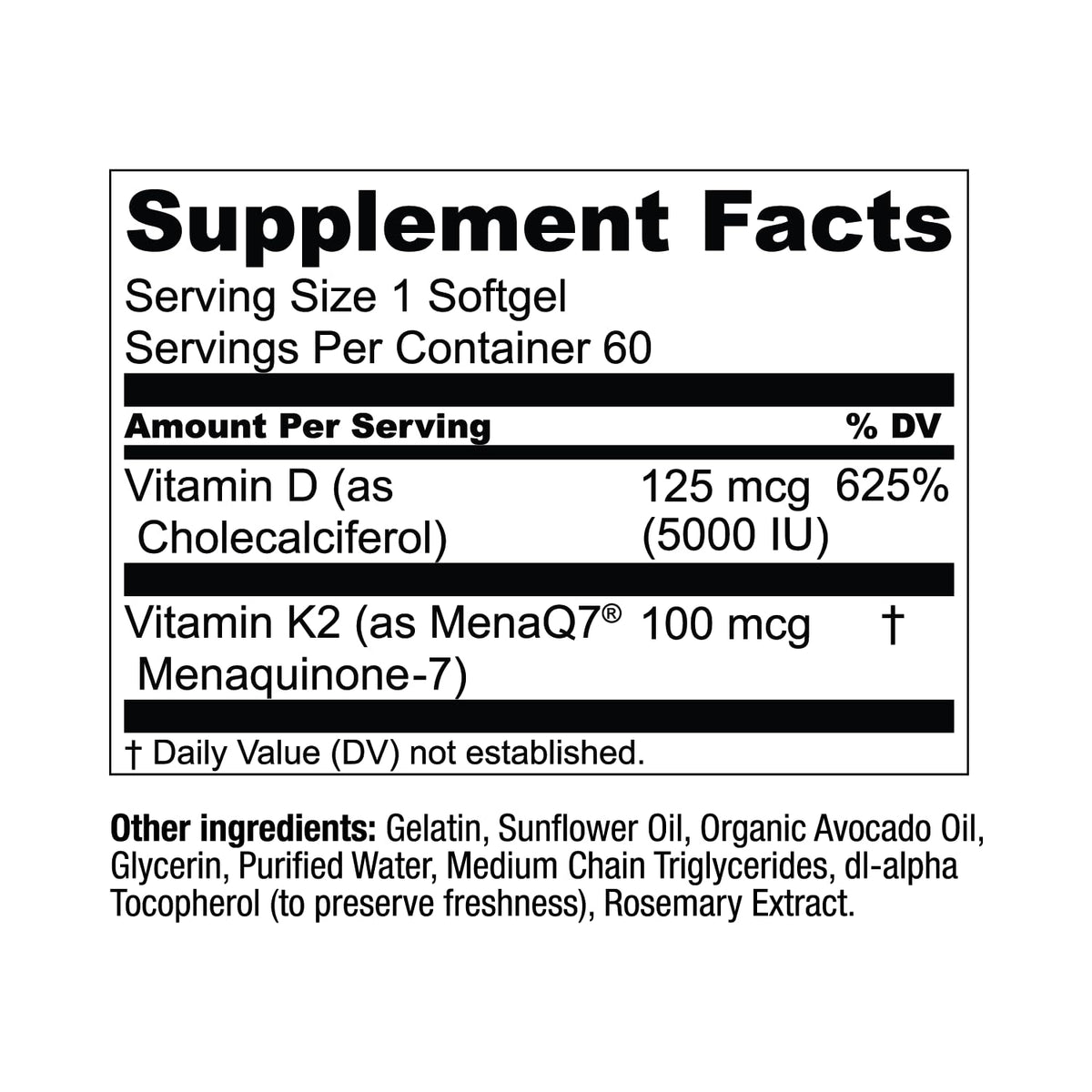 Live Conscious Vitamin K2 MK7 with D3 Supplement | Bone & Heart Health Support - Patented Vitamin K & Vitamin D3 5000 IU - 60 Softgels