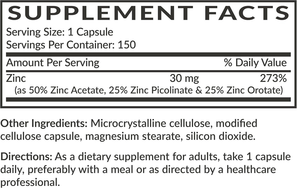 Futurebiotics Zinc Triple Action 30mg Key Nutrient Blend Immune Support Supplement with Zinc Acetate, Picolinate & Orotate - Immune, Antioxidant & Skin Health Support - 150 Vegetarian Capsules