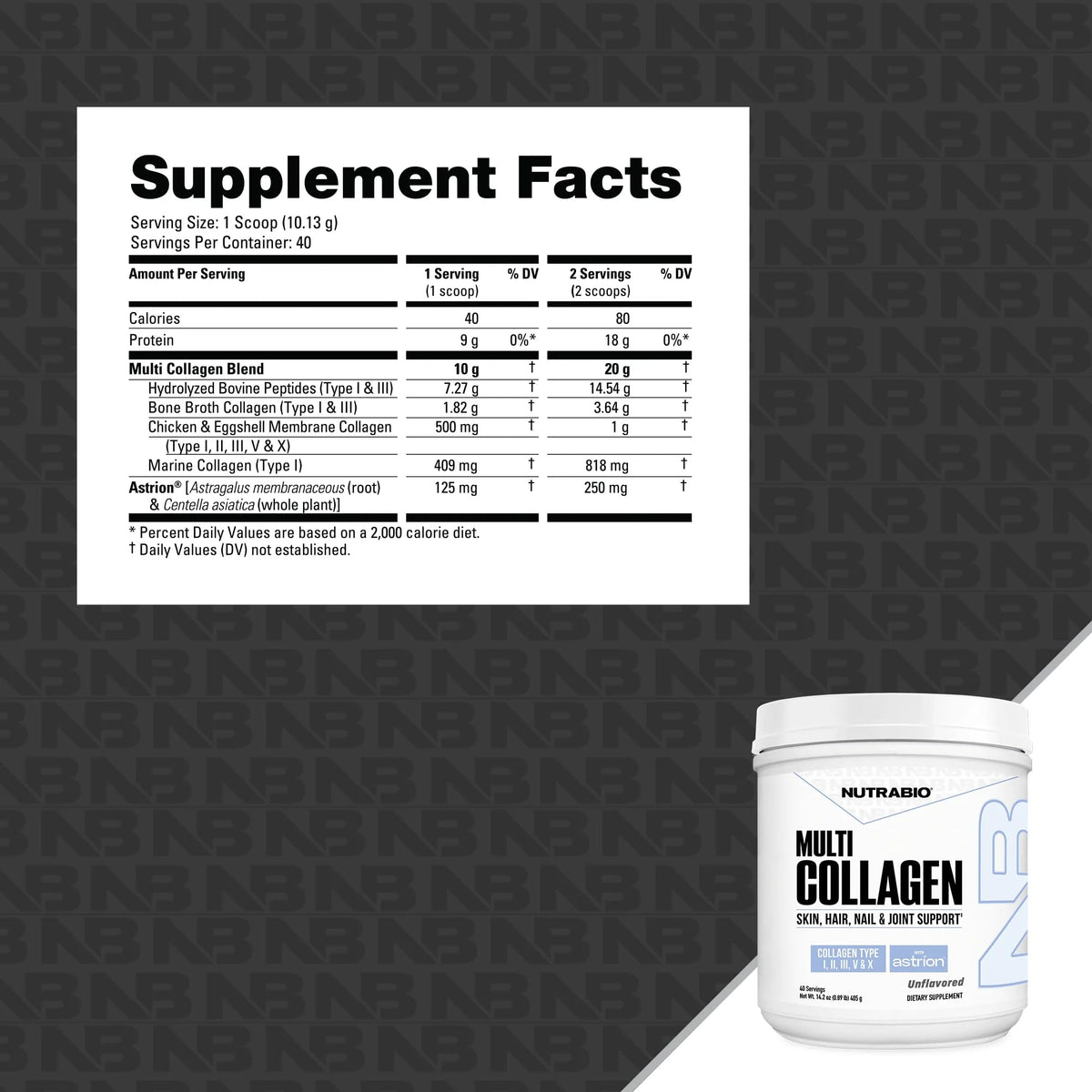 NutraBio Multi Collagen Powder - Hydrolyzed Collagen Peptides for Glowing Hair & Skin - Grass-Fed - Collagen Powder for Women and Men - 40 Servings- Unflavored NutraBio buy supplements Au