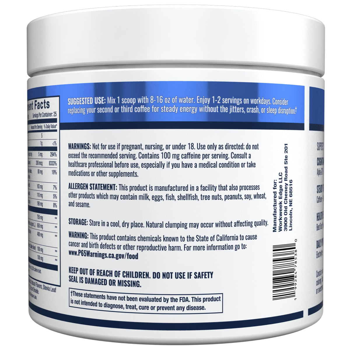 Workweek Edge Focus & Energy Drink Mix Powder – Zero Sugar, 100mg Caffeine + L-Theanine + L-Tyrosine Calm Nootropic Supplement for Steady Focus & Clean Energy – (25 Servings) Workweek Edge buy supplements Au
