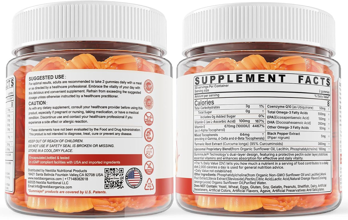 Liposomal Vitamin E Gummies 1000IU - Natural Forms of Vitamin E, with Mixed Tocopherols | 8-in-1 Antioxidant Formula with CoQ10, Omega-3, Vitamin C & Turmeric | for Skin, Eye, Immune & Brain, 1 PACK