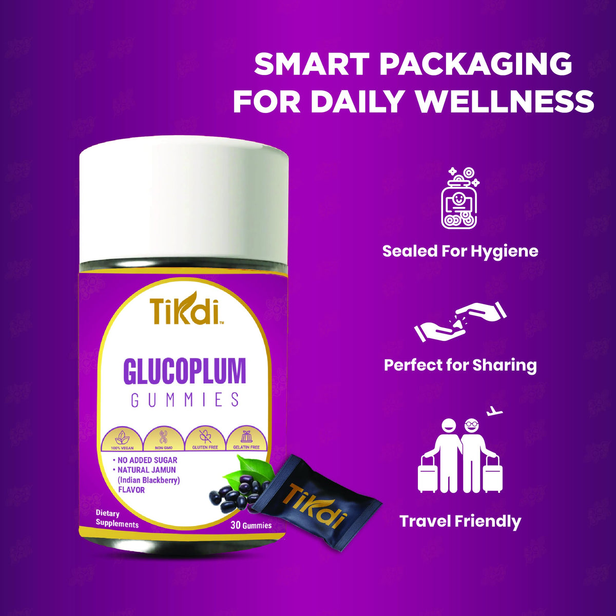 TIKDI GlucoPlum Gummy - 30 Count - Supports Healthy Blood Sugar Levels Already Within Normal Range. All Natural with Indian BlackBerry, Fenugreek, Cinnamon, Vegan, No Added Sugar TIKDI buy supplements Au