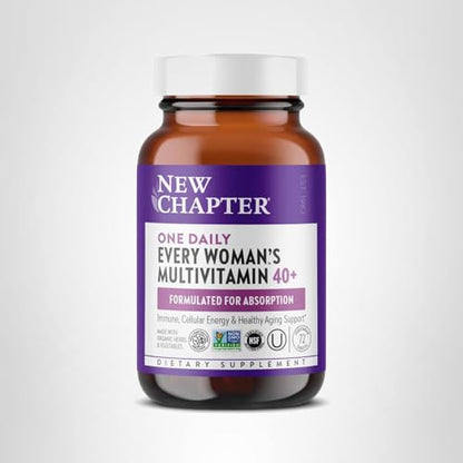 New Chapter Women’s Multivitamin 40+, extra B6 & B12, Biotin for Hair Growth, D3, Vit C, Zinc for Immune & Stress Support, Gentle on an Empty Stomach