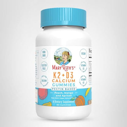 MARYRUTH'S Organics Calcium with Vitamin D & Vitamin K2, 2 Month Supply, Calcium Supplement Supports Bone Health & Joint Support, with Vitamins D3 K2 Gummies