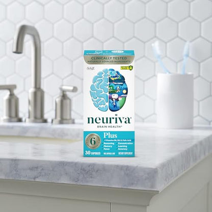 NEURIVA Plus Brain Supplement for Memory and Focus Clinically Tested Nootropics for Concentration for Mental Clarity, Cognitive Enhancement Vitamins B6, B12