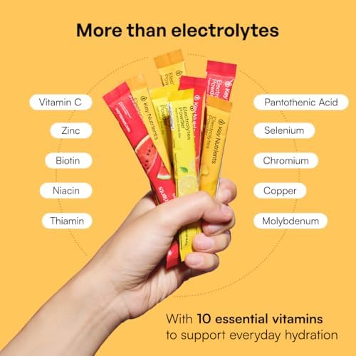 KEY NUTRIENTS Electrolytes Powder Bundle, Blue Raspberry 90 Servings + Electrolyte Powder Packets Variety Pack 10 Count, Sugar Free Hydration Drink Mix with Vitamins & Minerals, No Calories