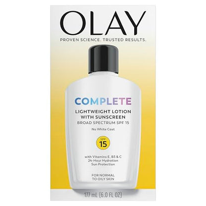 Olay Face Moisturizer, Complete with Sunscreen SPF 15, Daily Facial Lotion for Normal Skin, Lightweight Hydrating Broad Spectrum Sun Protection