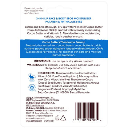 Palmer's Cocoa Butter Formula Moisturizing Swivel Stick with Vitamin E, Lip Balm for Valentine's Day, Face & Body Moisturizer Stick
