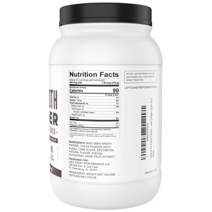 Chocolate Bone Broth Protein Powder - 100% Grass Fed Beef Bone Broth with 16g Protein & 13g Collagen per Serving - Great for Shakes & Hot Chocolate - Keto Friendly Low Carb