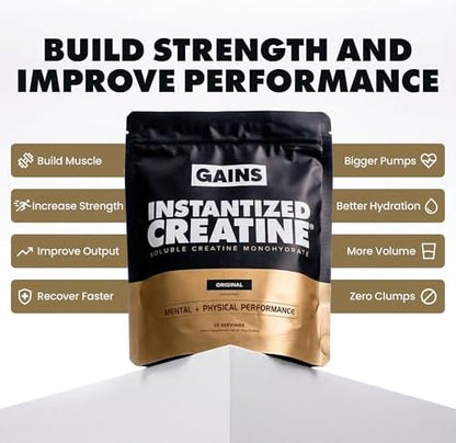 Gains in Bulk Instantized Creatine & No Matter What Pre Workout Powder Bundle, Soluble Creatine Powder, Paraxanthine, Amino Acids & L Theanine, 130 Servings
