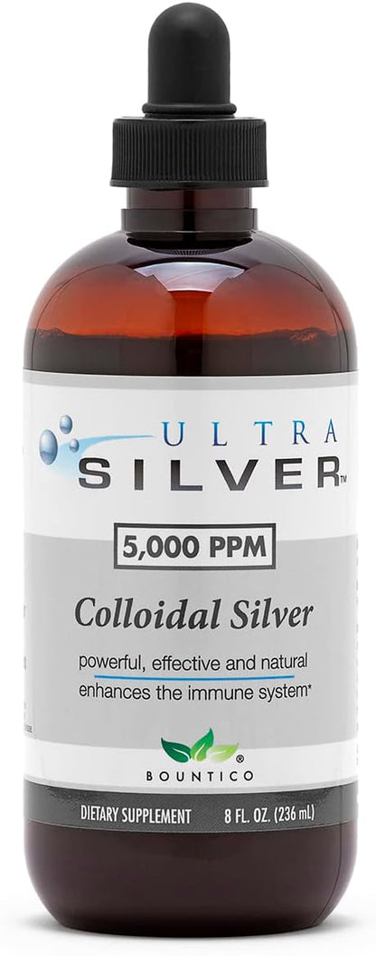Ultra Silver® Colloidal Silver | 5,000 PPM, 8 Oz (236mL) | Ships as (2) 4 Ounce Glass Bottles | Mineral Supplement | True Colloidal Silver - with Dropper