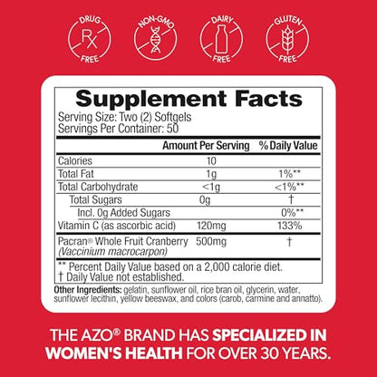 AZO Cranberry Supplement, Made with Concentrated Whole Fruit Cranberry Powder to Help Cleanse and Protect the Urinary Tract