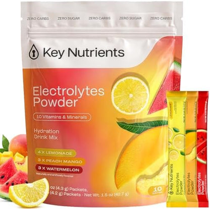 KEY NUTRIENTS Electrolytes Powder Bundle, Watermelon 90 Servings + Electrolyte Powder Packets Variety Pack 10 Count, Sugar Free Hydration Drink Mix with Vitamins & Minerals, No Calories