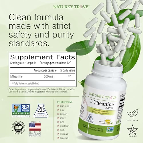 Nature's Trove L-Theanine 200mg 120 Vegetarian Capsules