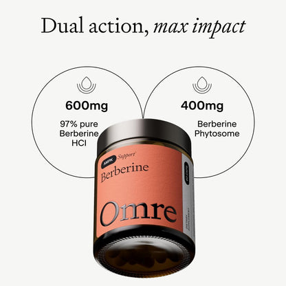 OMRE Berberine Dual-Action Formula with Phytosome (1000mg Total Berberine) - Support Metabolic and Heart Health, Gluten-Free - 30 Servings