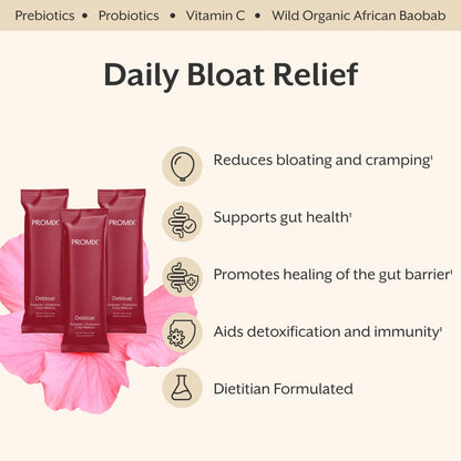 ProMix Nutrition Debloat Prebiotics and Probiotics Immune Support Supplement for Digestion, Cortisol Health, Gut Cleanse - Hibiscus