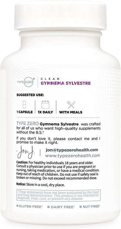 Type Zero Clean Gymnema Sylvestre Extract 120 Capsules for 120 Servings Per Bottle - Non-GMO. Gluten Free