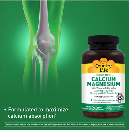 Country Life Target-Mins Calcium Magnesium with Vitamin D, 240 Capsules