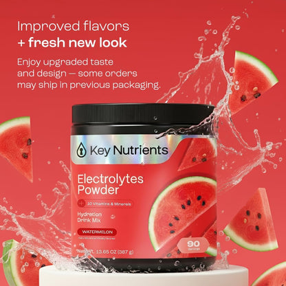 KEY NUTRIENTS Electrolytes Powder Bundle, Watermelon 90 Servings + Electrolyte Powder Packets Variety Pack 10 Count, Sugar Free Hydration Drink Mix with Vitamins & Minerals, No Calories
