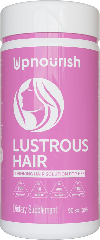 UpNourish Hair Growth Vitamins for Women - Proven Hair Supplement with KERANAT, DHT Blocker PHYTOPIN, Biotin 5000 mcg & SOD, Hair Vitamins for Faster Hair Growth, Hair Loss & Thinning Hair - 90 ct