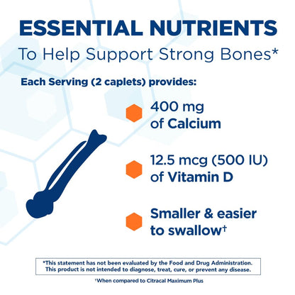 Citracal Petites, 400 mg Calcium Citrate, Easily Absorbed and Highly Soluble with 12.5 mcg