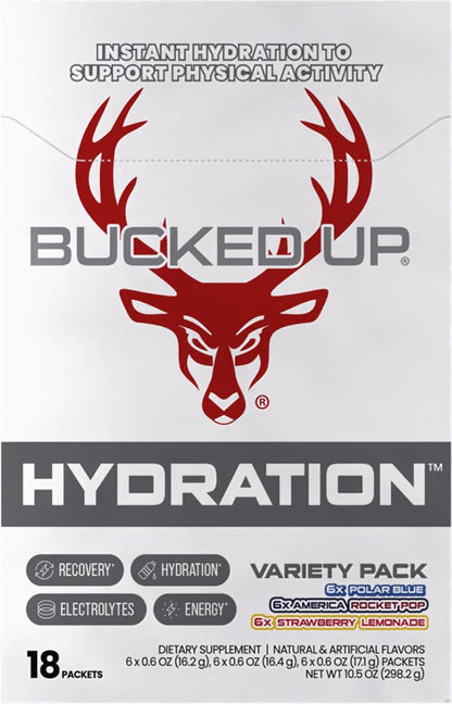 Bucked Up Hydration - Variety Pack | Electrolyte and Hydration Powder Drink Mix | 18 Packs (18 Servings)