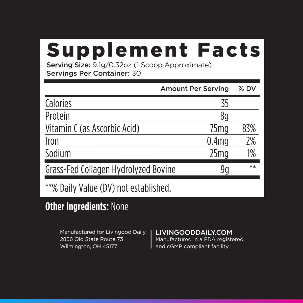 Livingood Daily Vanilla Collagen Powder for Women & Men, Hydrolyzed Collagen Peptides Powder with Vitamin C, Protein with 20 Amino Acids, Type I & III, Grass Fed, Keto, Paleo, Gluten Free, 30 Srvgs