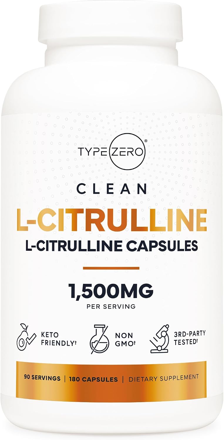 Type Zero L-Citrulline (1,500mg) 180 Capsules, GMO-Free, Keto-Friendly