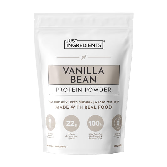 JUST INGREDIENTS Vanilla Protein Powder - Grass-Fed Whey Blend, Organic, Gluten Free, Dairy Free, Soy Free - 15 Servings, 22g Protein