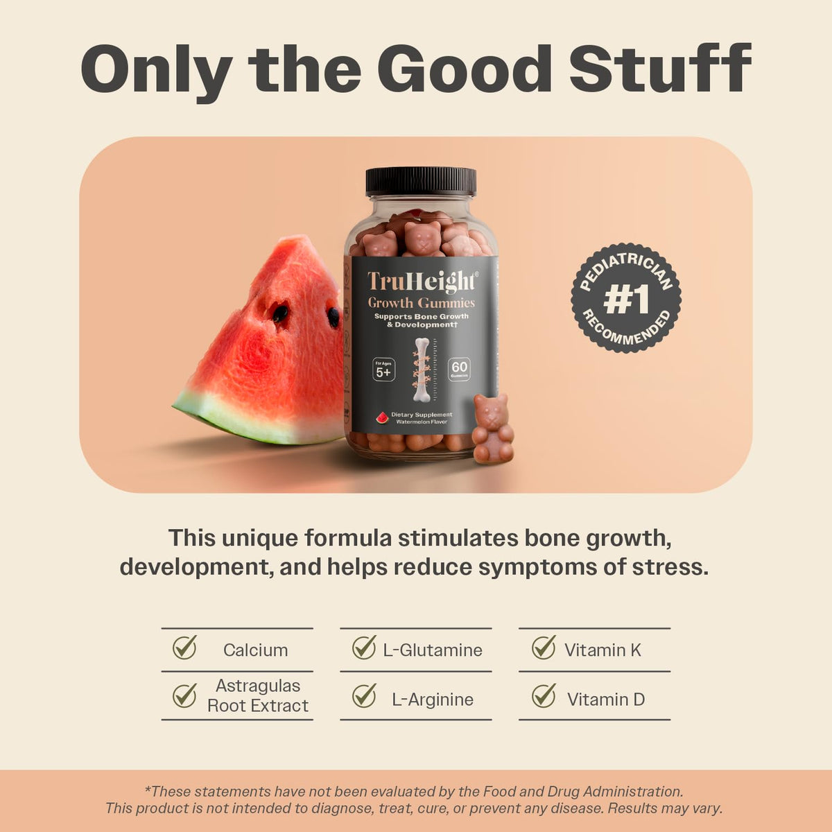 TruHeight Growth Gummies (Watermelon) Tall Nutrition for Natural Growth Supplement for Kids & Teens - Vitamin D, K, Calcium & Ashwagandha, Bone Strength Vitamins D3 K2, Picky Eater, Taller Ages 5+ ProHeightBuy Supplements Australia