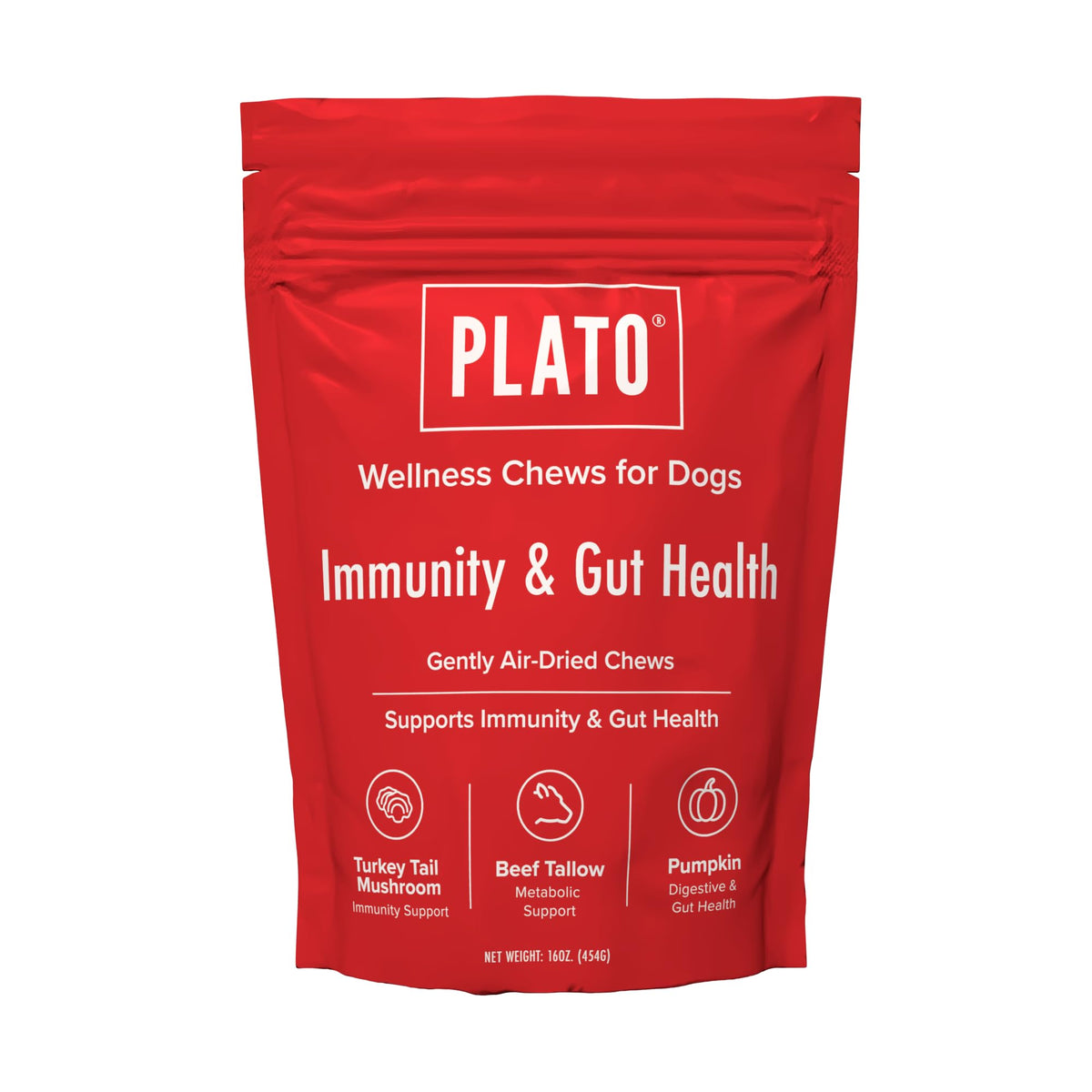 PLATO Pet Treats Air-Dried Wellness Chews for Dogs – Functional Dog Chews – Supports Immunity & Gut Health – Turkey Tail Mushroom, Pumpkin & Beef Tallow Recipe 8oz