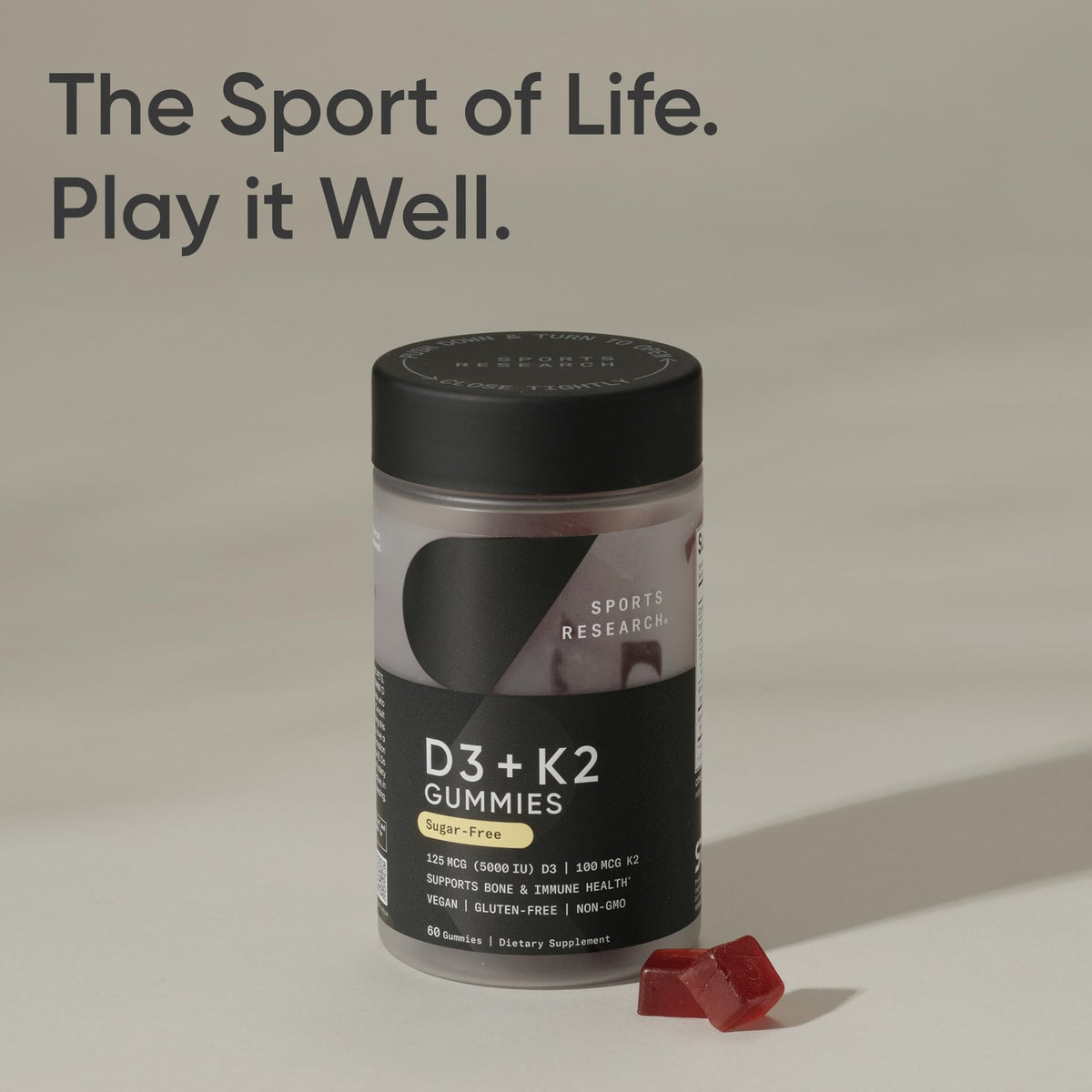 Sports Research® Vegan Vitamin D3 + K2 Sugar-Free Gummies - 125mcg (5000iu) Vitamin D w/ 100mcg Mk7 Vitamin K - Supports Bone & Immune Health* - Vegan Certified · Non-GMO · Soy Free - 60 Count Sports Research buy supplements Au