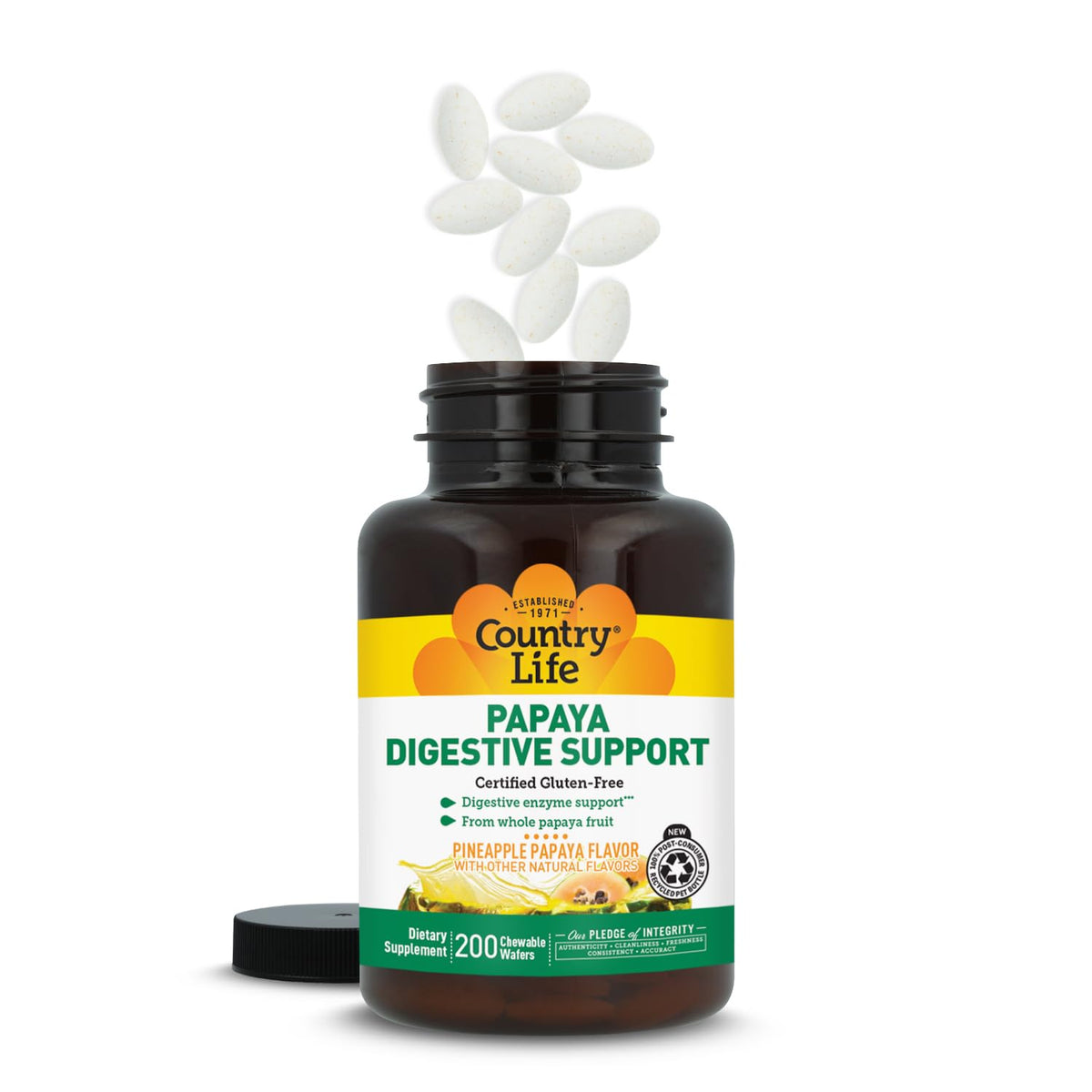 Country Life Papaya Digestive Support with Papain & Protease, 500 Wafers
