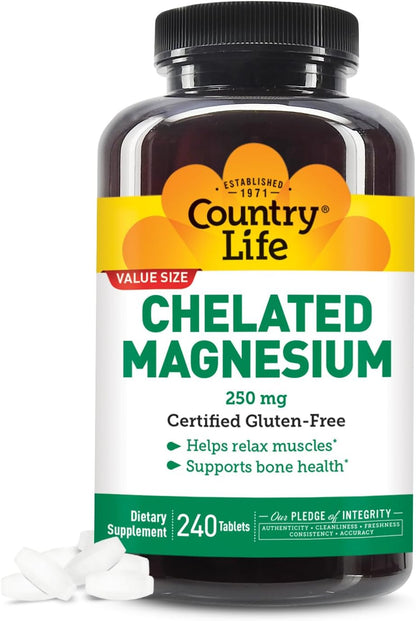Country Life Chelated Magnesium 250 mg, 240 Tablets