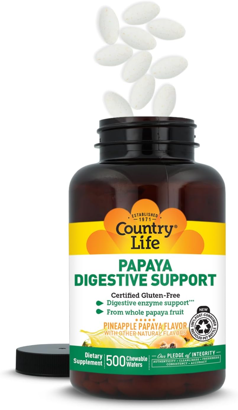 Country Life Papaya Digestive Support with Papain & Protease, 500 Wafers
