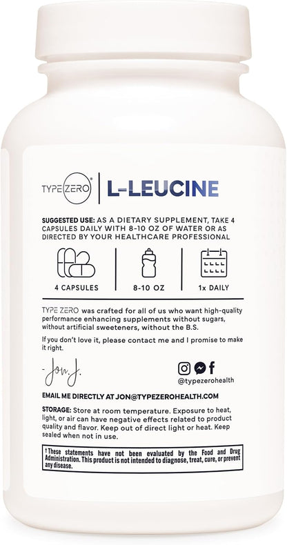 Type Zero L-Leucine Capsules (2000mg) 120 Capsules, 30 Servings