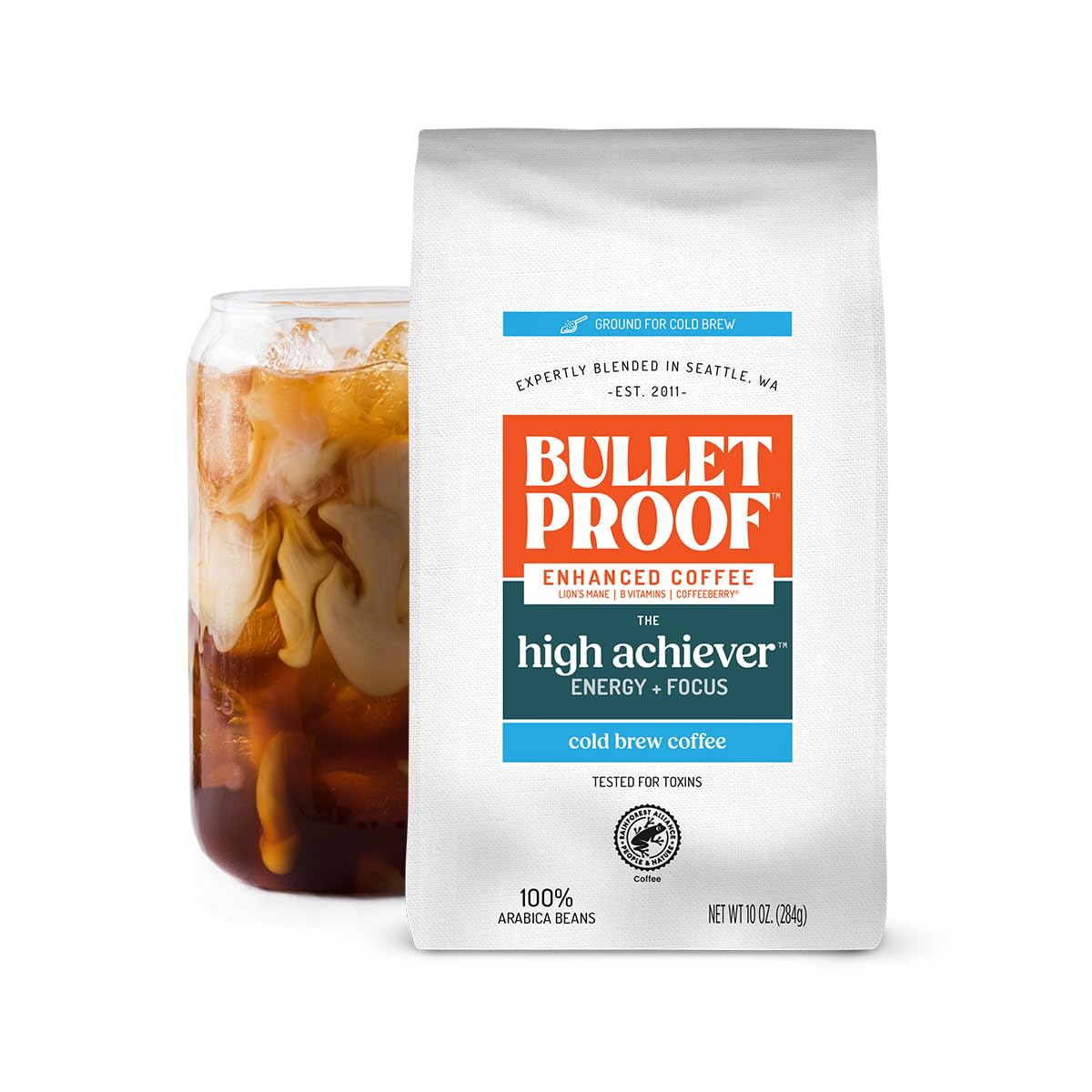 Bulletproof High Achiever Mushroom Coffee Grounds with Lion's Mane, B Vitamins & Adaptogens, Energy and Focus, Medium-Dark Roast, 10 oz