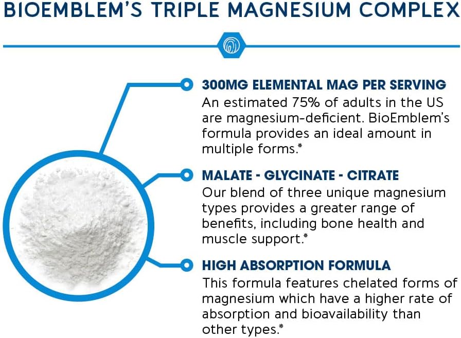 BioEmblem Triple Magnesium Complex & Probiotics for Women & Men