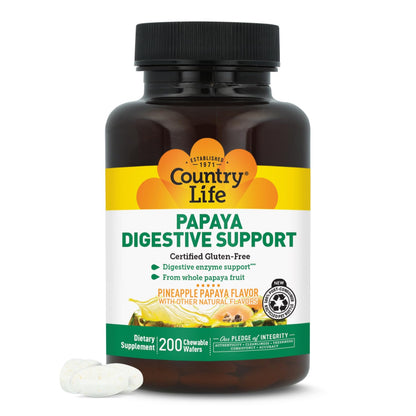 Country Life Papaya Digestive Support with Papain & Protease, 500 Wafers