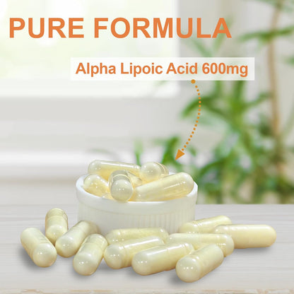 Alpha-Lipoic-Acid 600mg Capsules, ALA-Supplement for Nerve Health, Antioxidant Support & Cellular Energy, 60 Count, Non-GMO, Gluten Free