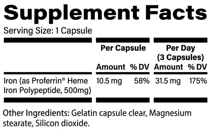 Proferrin Clear Heme Iron Supplement, 90 Capsules- Superior Absorption, Easy on The Gut, Natural, Made in The US