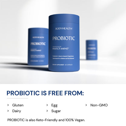BodyHealth Probiotic Enhanced with PerfectAmino for Women and Men, Spore Based with Bifidobacterium, Lactobacillus Salivarius,